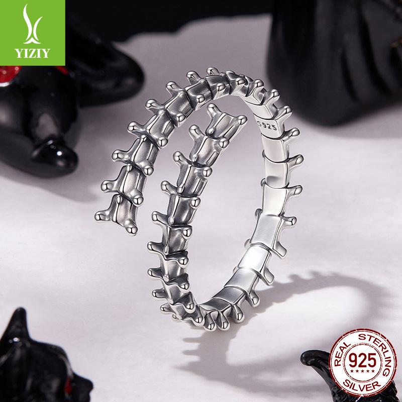 Dark Wind Personality Spine Opening Ring Unique Wind S925 Sterling Silver Ring Jewelry