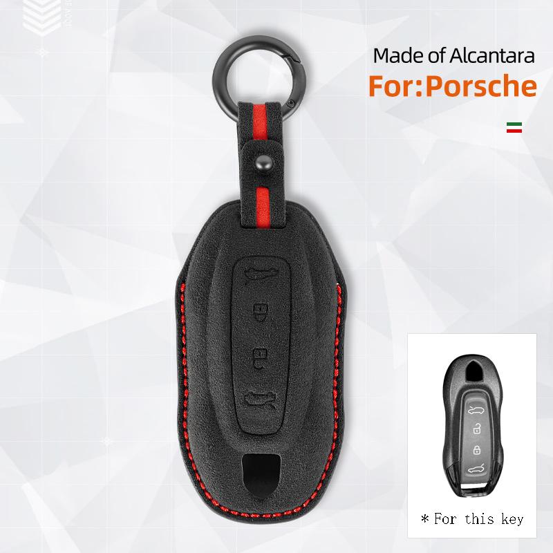 Alcantara Suede Key Fob Cover with Keychain Fits Porsche Macan 4 EV Electric model 2024 2025 Taycan 2022 Key Shell Accessories