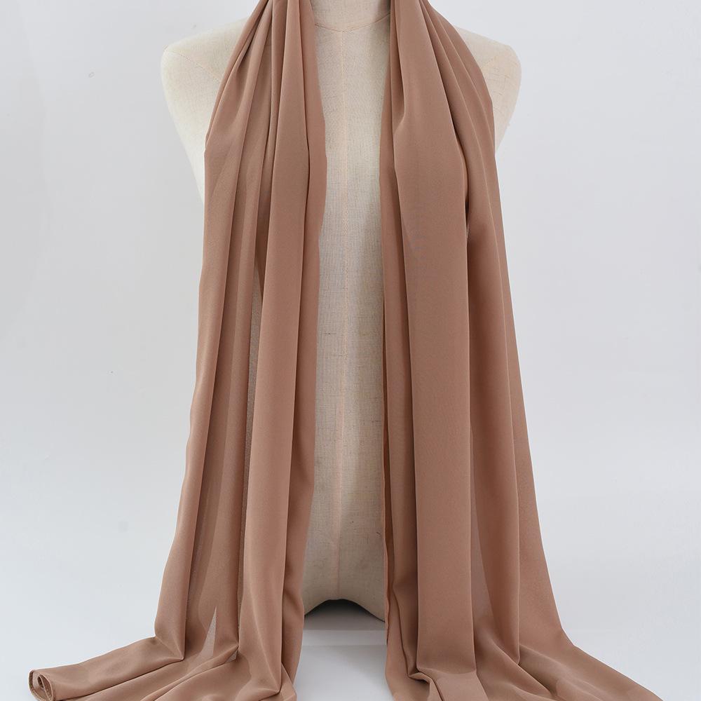 Damen einfarbiger Perlen-Chiffon-Bubbleschal, langer Seiden-Kopfschal, 70x180cm, nahöstlicher Stil