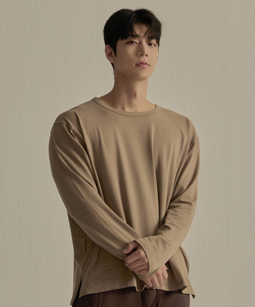 NINEZ Soft Modal Loose Fit Long Sleeve T-Shirt (Mocha Beige) 24Tl03