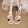 Fashion Flower Female Shoes Womens Slippers Outdoor Slides String Bead Fashion 2025 Flat Summer Luxury Floral Shoes Woman 2025 Flower Fe