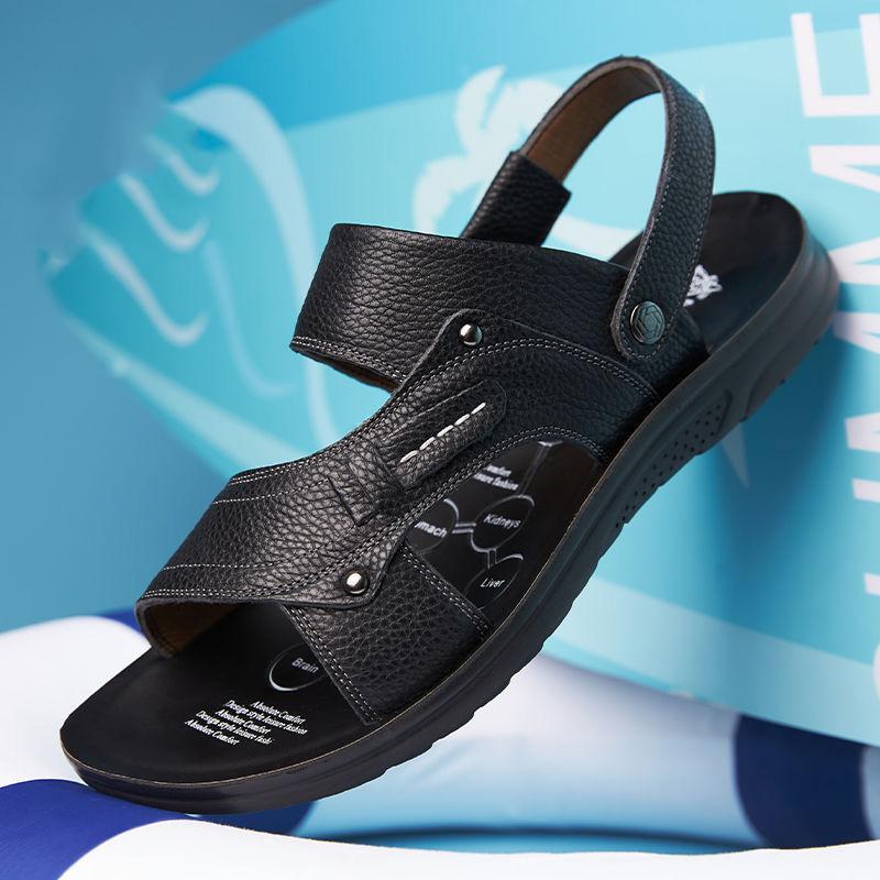 Sandali in pelle di mucca, sandali da uomo in vera pelle, sandali estivi traspiranti, scarpe da spiaggia antiscivolo, sandali per uomo