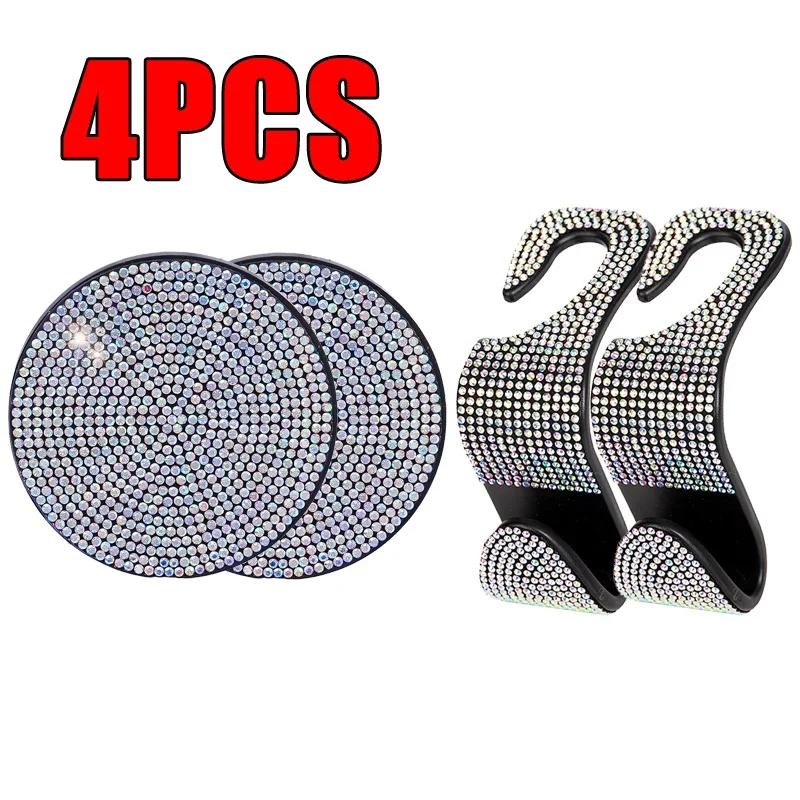 Universal Car Seat Back Hook Pad Hanger Rhinestone Inlaid Water Cup Pad Mount Storage Holder Car Interior Decor Auto Accessorie