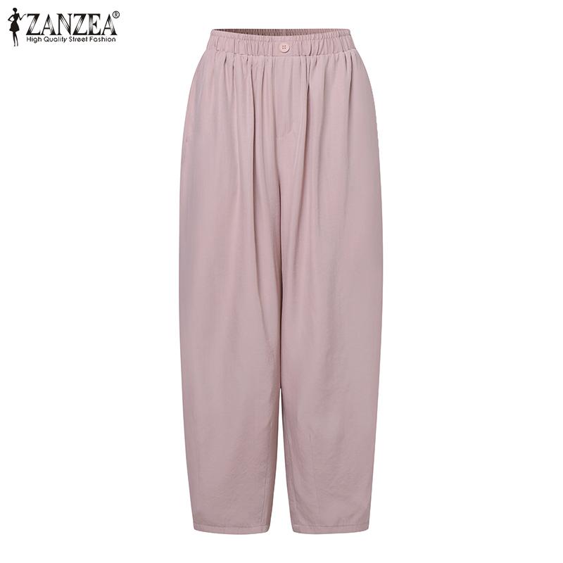 Pianshanzi Pantaloni Da Lavoro Da Donna In Lino, Tinta Unita, Larghi - Foto miniatura 7