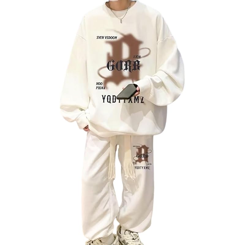 

[Niman Bai] men s set up sweatshirt trainer pants 2 points top and bottom set street set spring spring spring clothes white 5S-N05-WHXL