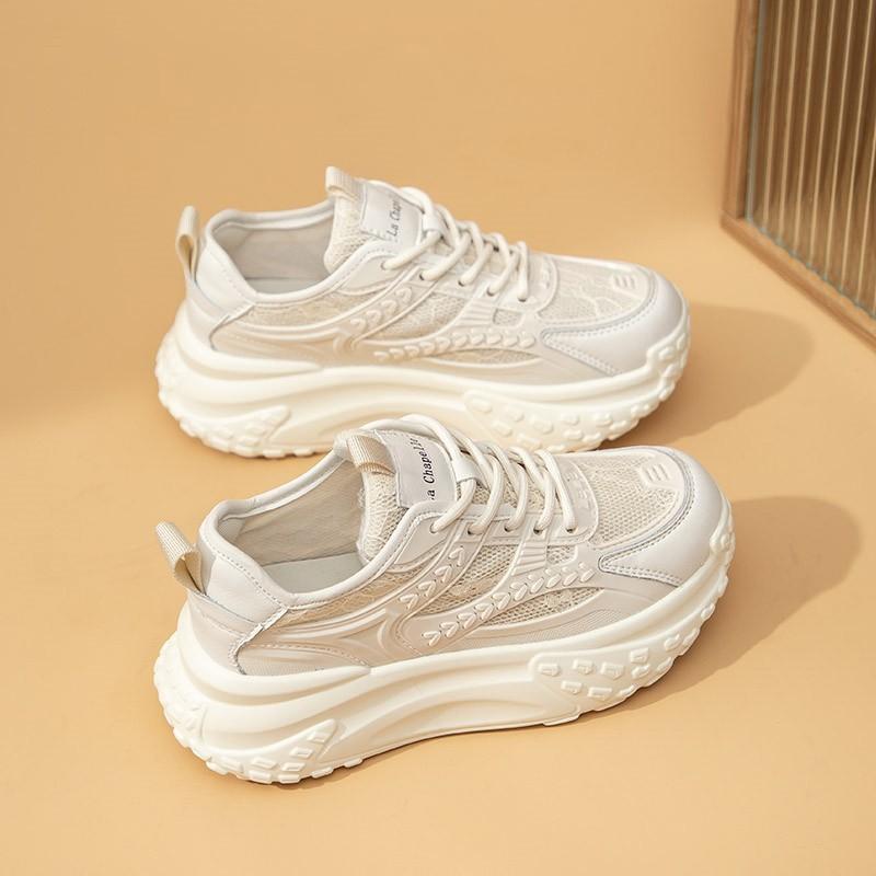 Mesh inner height increase white shoes women's summer 2025 new casual platform women's shoes breathable lace dad shoes
