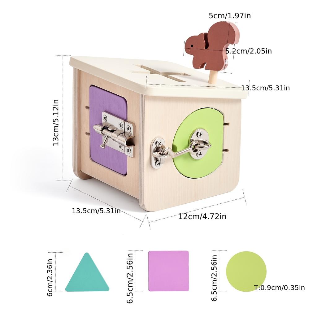 Wooden Early Education Lock Box Toy with Shape Sorting ,Color Recognition Features,Activity Unlocking Skills Tool Set for Toddler Developmental Play