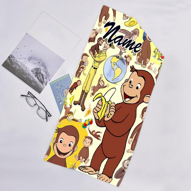 1pc Curious George2 Beach Towel with Custom Name, Beach/Swimming/Bath/Picnic/Camping Towel, Suitable for Seaside Beaches