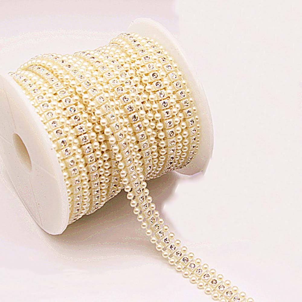 Diy Shoes Decorative Plastic Beaded Lace Chain Garment Costume Textile square Imitation Pearl Diamond Trimming Sewing Gold Trim