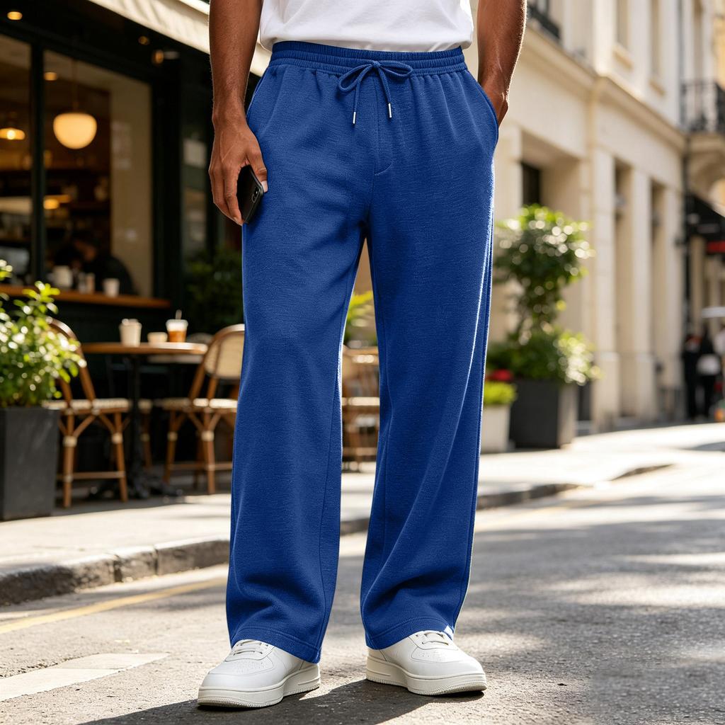 Men's Drawstring Elastic Waist Sweatpants - Color Loose Fit Joggers for Sizes