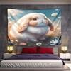 Fluffy Bunny In a Flower Meadow Pattern Wall Hanging Tapestry Decorative Tapestry Home Decor for Bedroom and Living Room