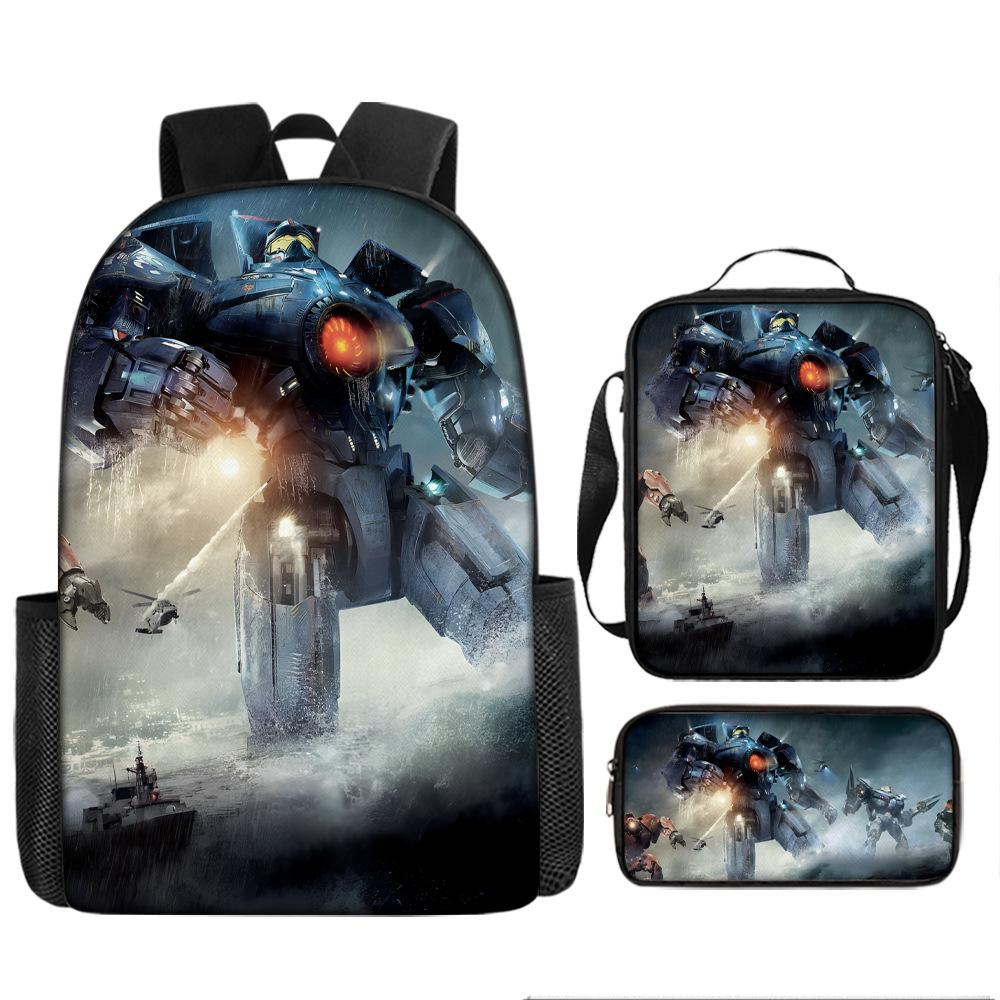 Pacific Rim schoolbag, primary and secondary school students, boys, mecha war, monster backpack, kindergarten burden reduction three-piece set