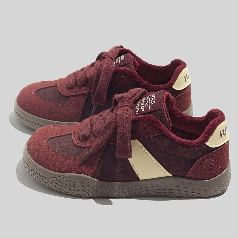 Belle winter cotton shoes two cotton warm niche board shoes 2026 Korean version velvet retro German training shoes