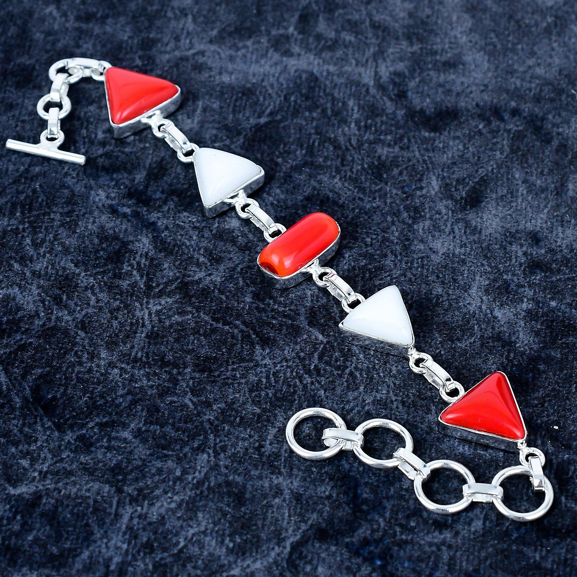 

Italian Red Coral Gemstone Handmade 925 Sterling Silver Bracelet 7-8 MM-3489