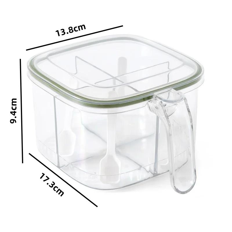 4 Grids Salt Pepper Seasoning Box Transparent Lid Spice Jar Chili Powder Sugar Bowl Condiments Storage Container Kitchen Gadgets