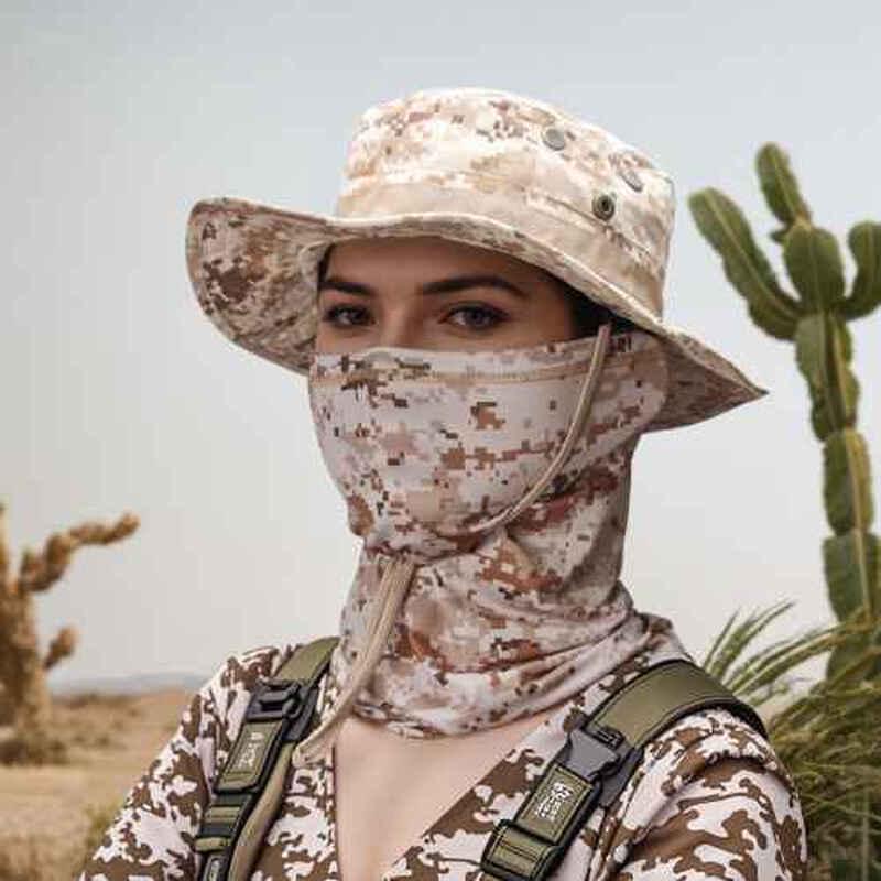 Camouflage-Fischerhut mit breiter Krempe und Nackenschutz
