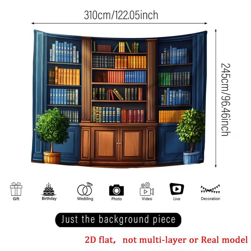 2D Library Bookshelf Backdrop Cloth for Bookworm Themed Photo Booth Background