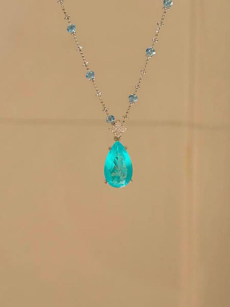 Cold Sea Blue Water Drop Necklace Women's Daughter Daily Commuter Exquisite Accessories Niche Clavicle Chain Premium Versatile
