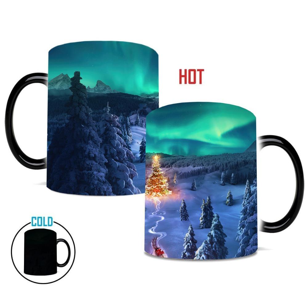 Christmas Northern Lights Color Changing Cup Ceramic Coffee Mug Snowman Christmas Tree