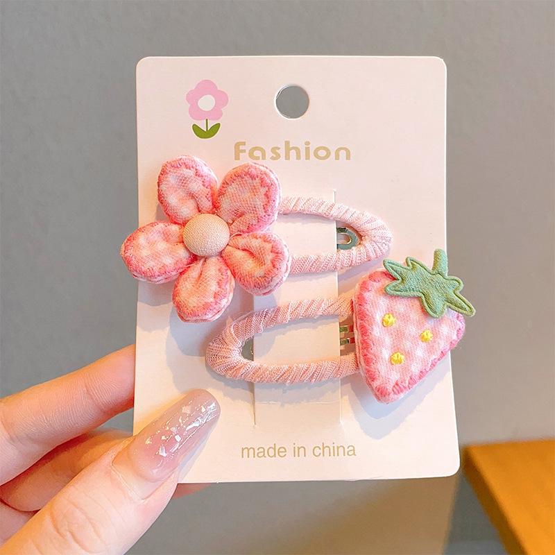 

2Pcs/Set Cute Baby Hair Clips Sweet Flower Strawberry Pink Girl BB Clips Barrettes Princess Sided Clips Kids Hair Accessories one size розовый