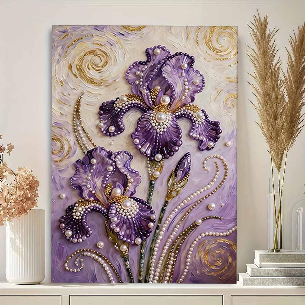 Pearl Purple Flower DIY Diamond Art Kits 15.7x19.6inch Gem Art Diamond Painting Kits Without Frame for Adults Gift Idea Home Wall Decor