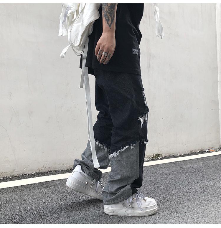 Jeansi cu ciucuri și tiv brut Hongxinjie pentru bărbați - Stil trendy Harajuku High Street