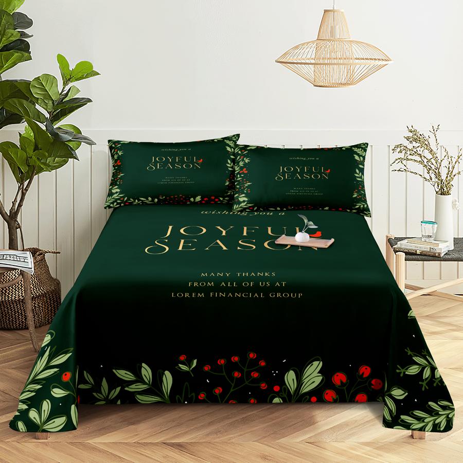 Bed Sheet Set 240x220 Christmas Tree With Pillowcase Letter Green For Single Double Beds Kids Adult 3D Bedding Texile Twin Full