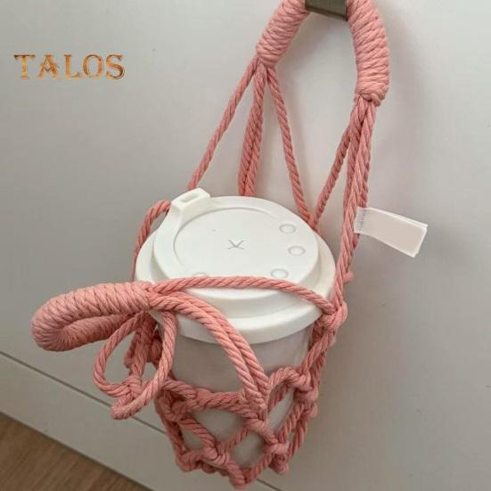 Bolsa bandolera tejida a mano para tazas, portavasos reutilizable tejido a mano, portavasos de té y café frío, fundas decorativas para vasos de agua