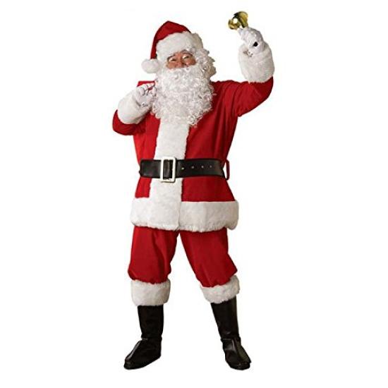 Santa Claus Set with Boot Covers and Shoe Men's Costume, 6-Piece (Jacket, Pants, Belt, Hat, Beard, Covers)