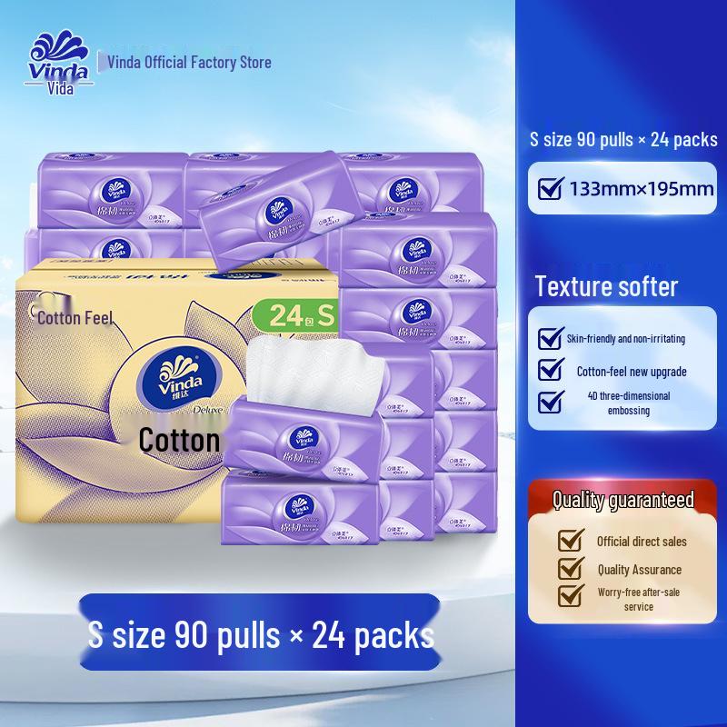 Vinda 3D Kosmetiktücher: 24er-Pack weiche, strapazierfähige Gesichts- und Toilettenservietten aus Baumwolle, S-Code, je 90 Blatt