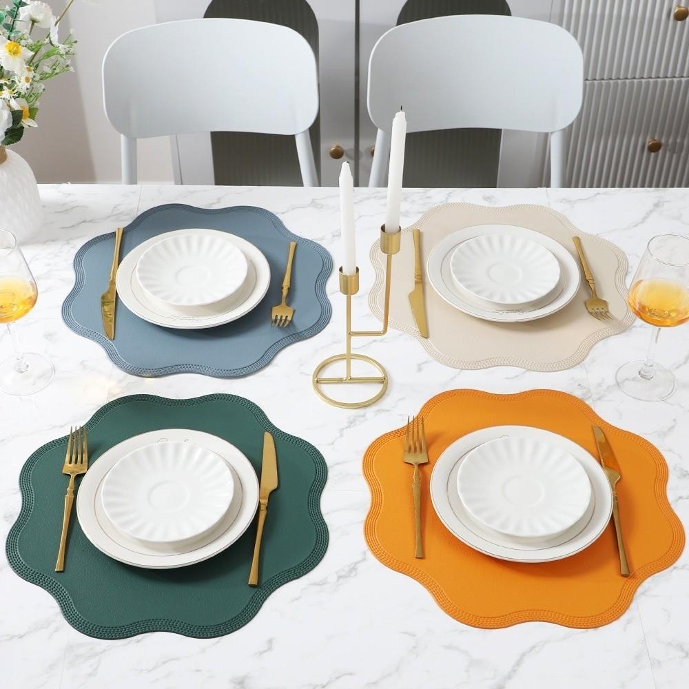 Flower Shaped Tableware Mat Solid Color Non-Slip Placemats Kitchen Tableware