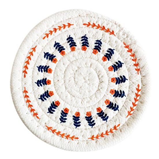 Handwoven Cotton Rope Placemat with Original Print Heat-Resistant Non-Slip Round Table Mat Decorative Kitchen Dining Accessory.