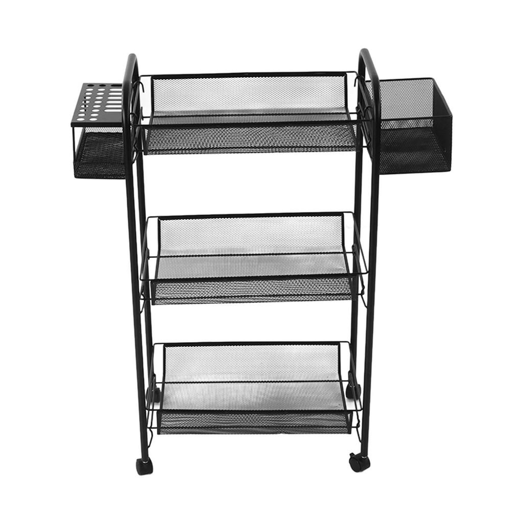 Metal Shelves Portable 3 Layers Black Pantry Organizer Bottom Pulley Storage Equipment for Bedroom