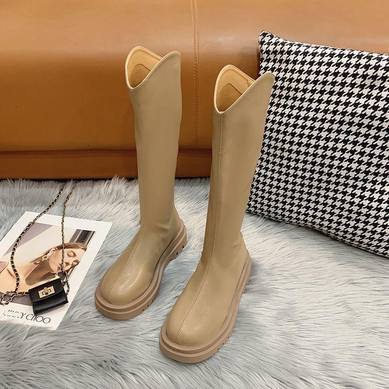 Long Boots Women's 2025 Spring and Autumn New Korean Version Versatile High Boots Rear Zipper Thin Boots But Knee Mid-tube Boots