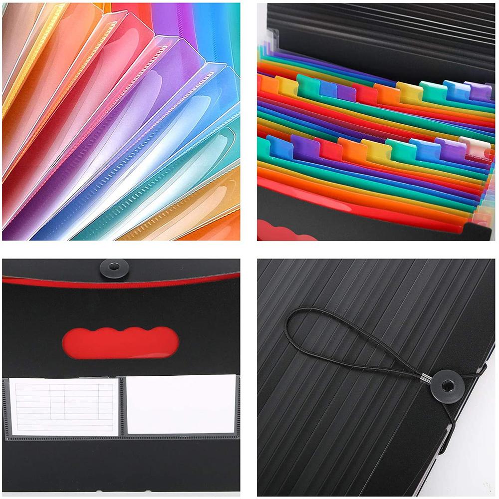 Office File Storage Box A4 Size Expandable File Organizer Bag 24 Pockets Document Expanding Folder PP Material
