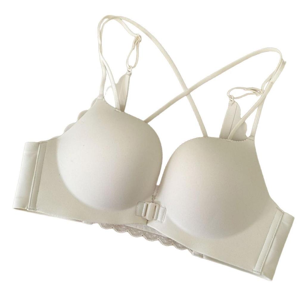 A006 Front-Buckle Cross Back Push-Up Bra for Small Busts, Lifting Effect, Wire-Free Lingerie for Women