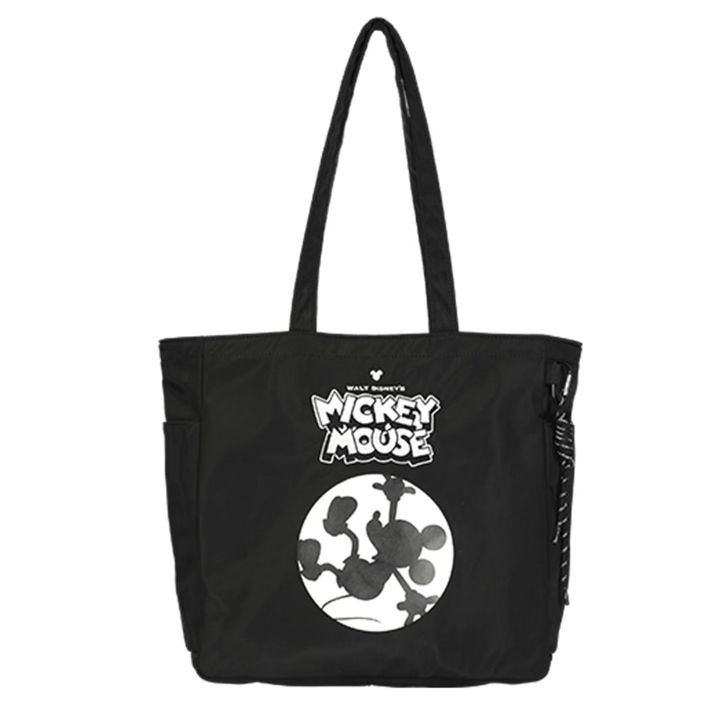 Notre Disney Character Tote Shoulder Eco Canvas Bag, Handbag, Bag, Bag, (Mickey Mouse, Black, Big)