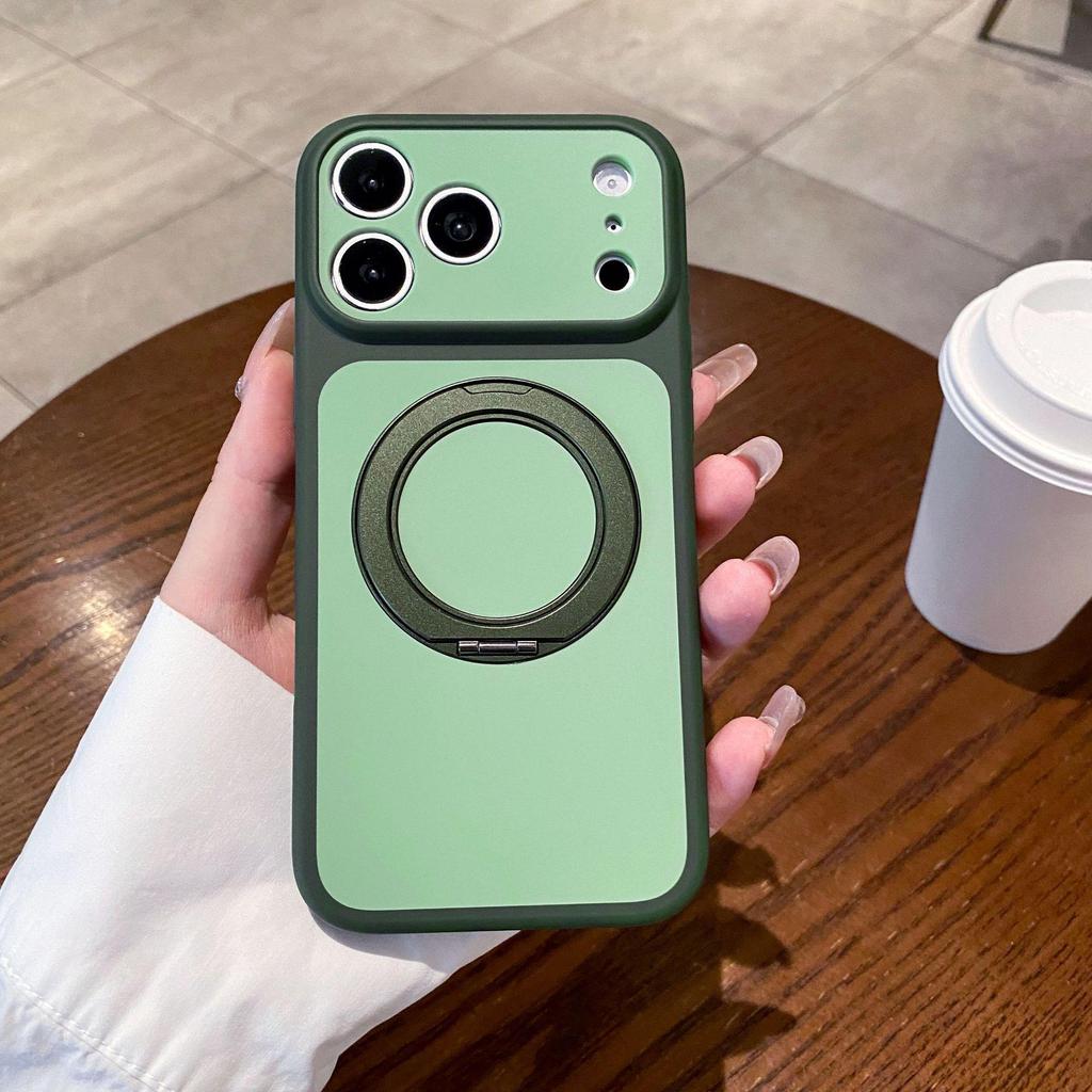 Compatible with Apple 17Promax: Color-blocking Skin-Feel Phone Case with Rotating Magnetic Bracket, Fits 16PM, 15Promax Protective Cover.