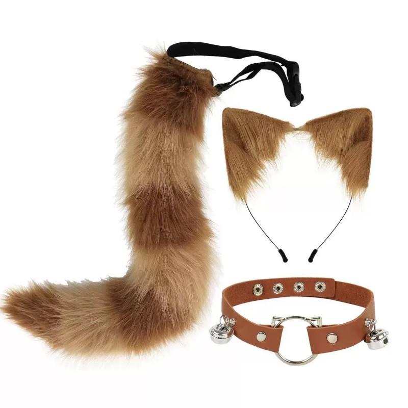 Cat Ear Headband With Tail Set Cosplay Costume Accessories Anime Kawaii Girl Party Outfit