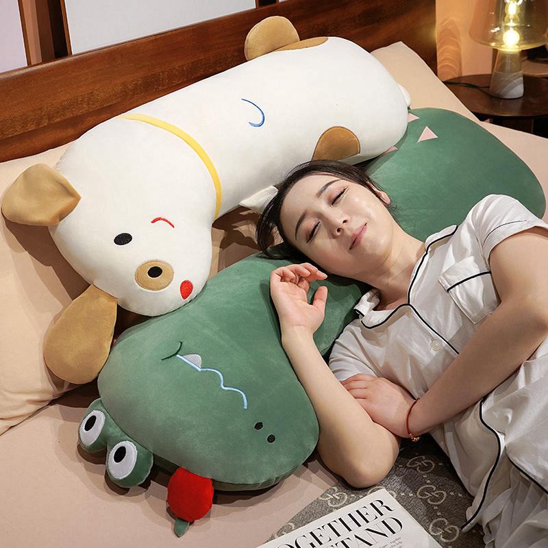 90/120cm Lovely Dinosaur Dog Crocodile Giraffe Kawaii Long Pillow Stuffed Soft Animal Dolls Sleeping Toys
