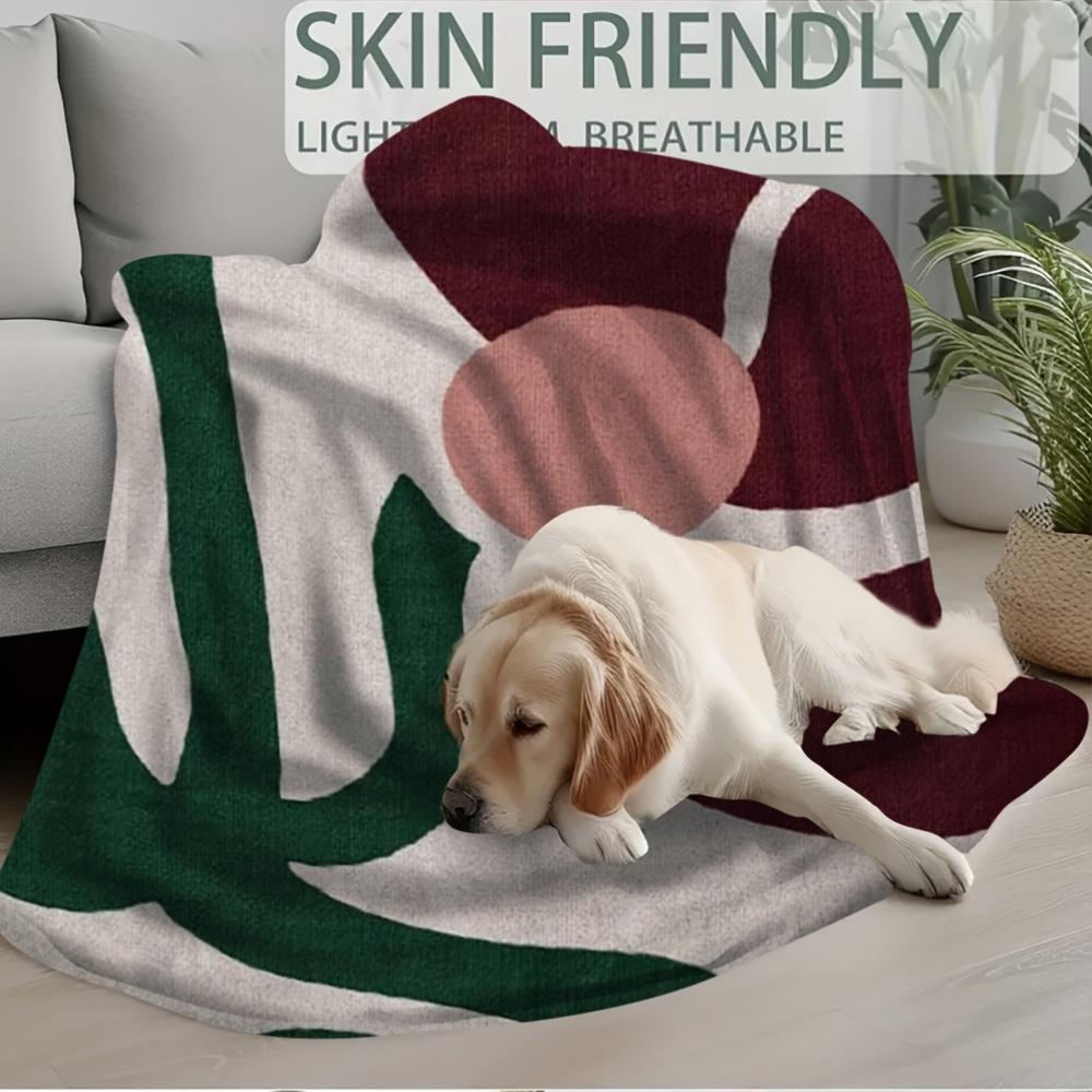 Extra Large Botanical Forest Blanket 60x80 Inch - Vibrant Red & Green Leaf Pattern, Super Soft Cozy Throw for Sofa, Camping