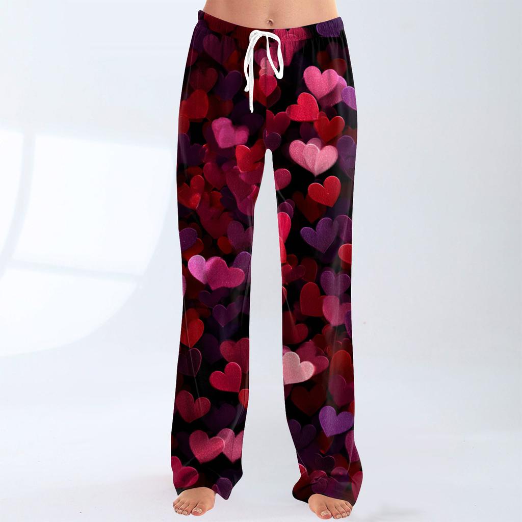 Women's Fashionable Loose Casual Trousers With Valentine's Day Heart Print