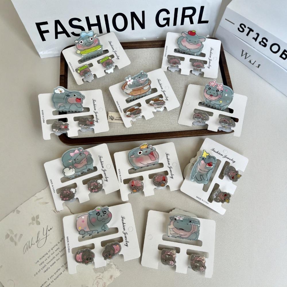 1/3Pcs Flower Small Shark Clip Set Acrylic Cartoon Capybara Hair Clip Miss Hippo Hair Claw  Travel