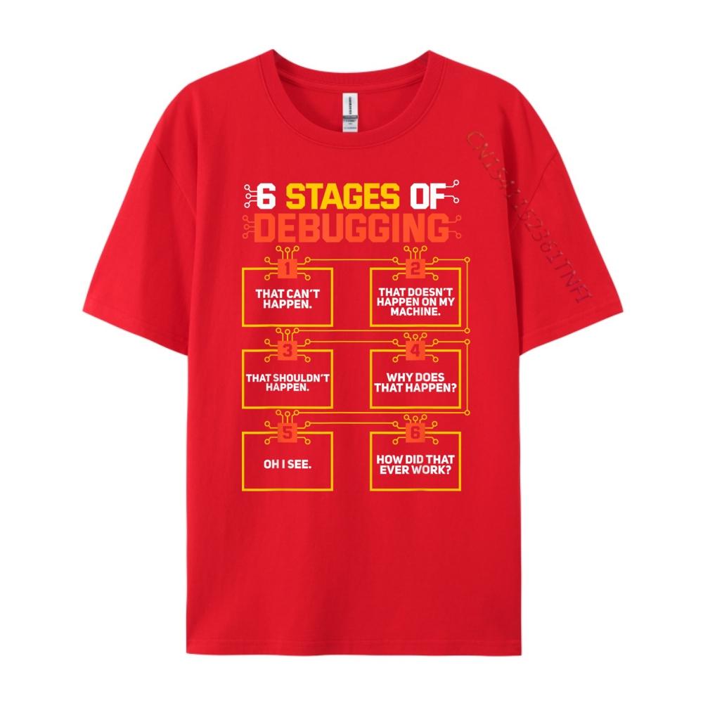 6 Stages Of Debugging Computer Programmer Geek Green And White Graphic T Shirt Mens Band Tshirts Classic