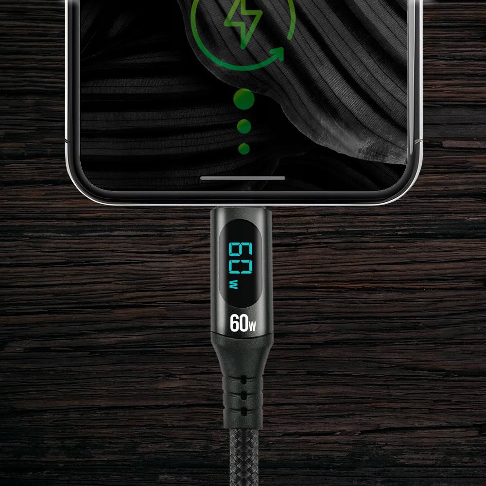 USB-C -> USB-C Cable everActive CBB-1PDL 1m 60W Built-in Display Black