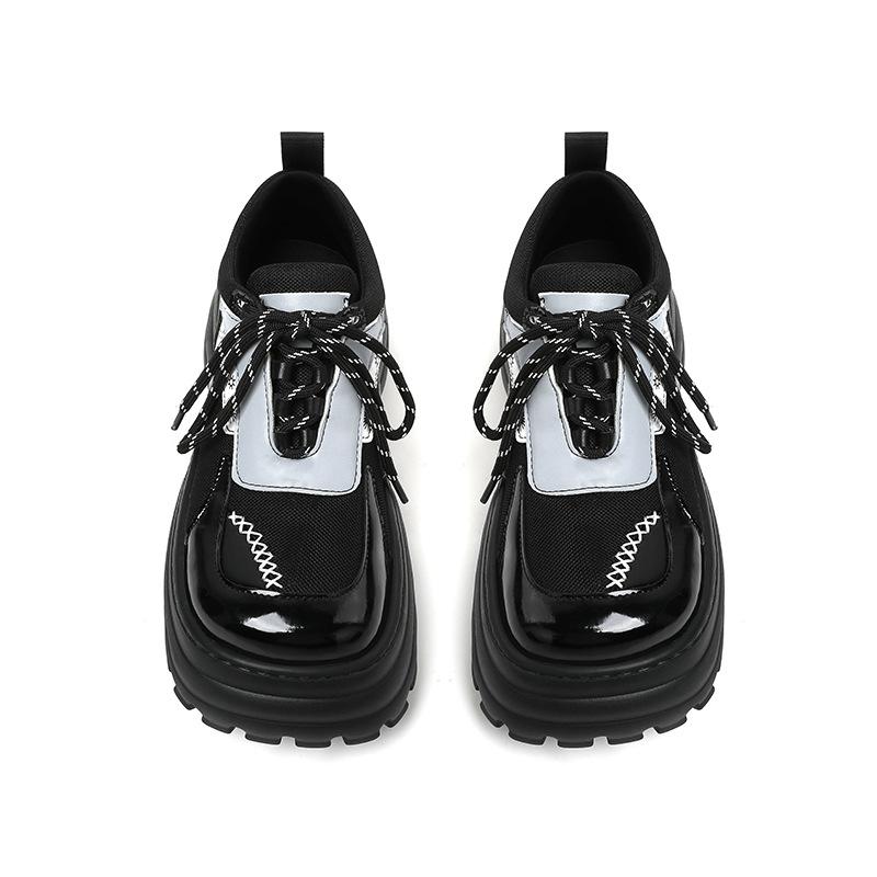 Retro Japanese Style Platform Leather Shoes for Women Chunky Sole Square Toe Casual Sports Doll Shoes