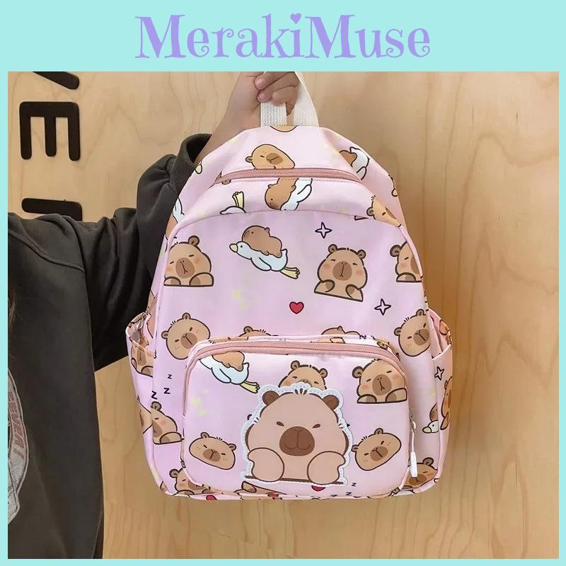 Cartoon Capybara Printting Backpack School Bag For Cute Kids Breathable Gift