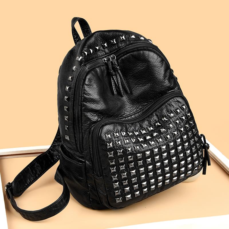 Fashion Rivet Soft Leather Women Backpacks Designer Large Capacity Girls School Bag  Female Bagpack Travel Bags