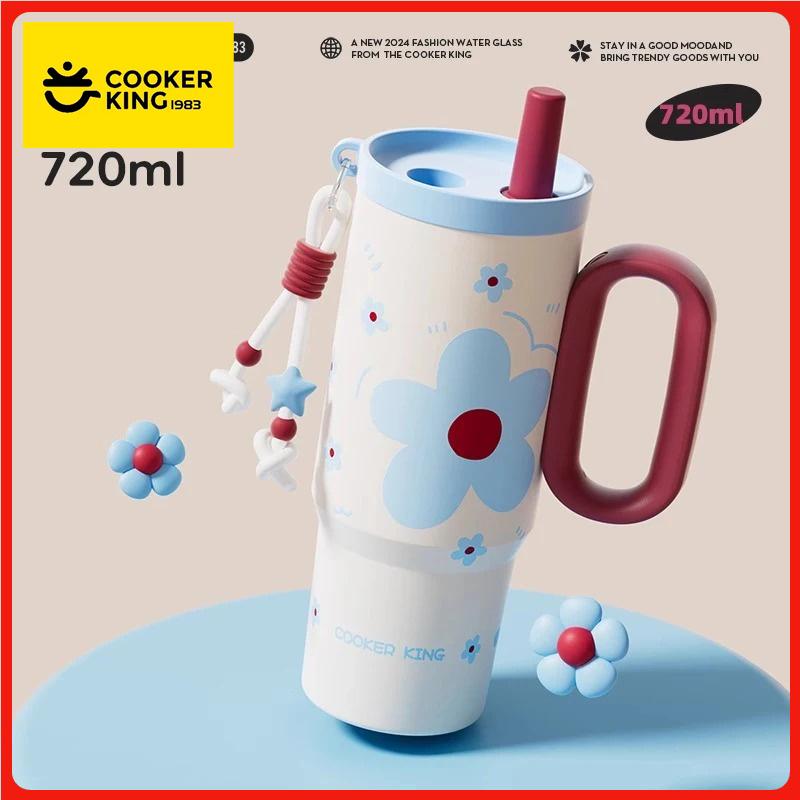 COOKER KinG 720ML Car Thermal Mug 316 Stainless Steel  Straw Insulated Ice Cup Tumbler with Handle Stylish Insulated Coffee Cup