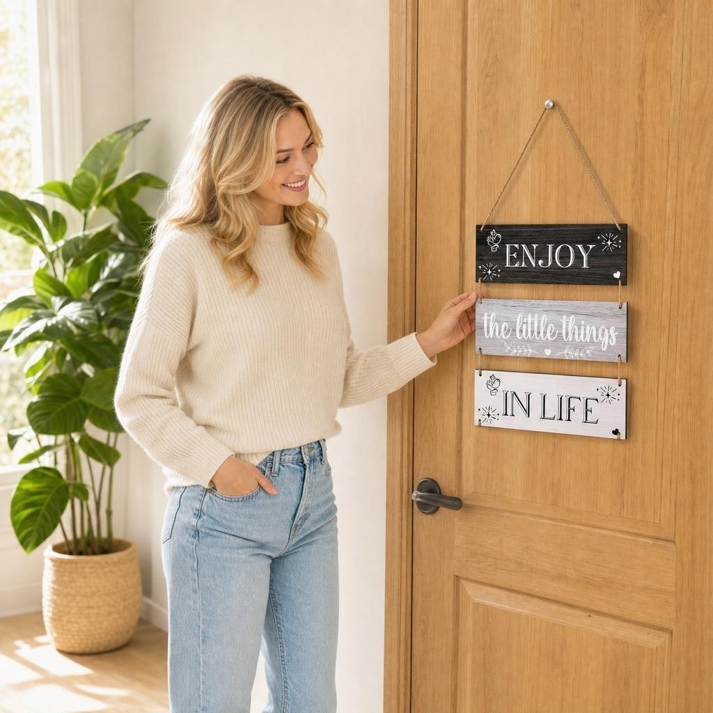 Wooden Hanging Sign Wall Decor for Home Rustic Farmhouse Style Decorative Plaque for Living Room Bedroom Outdoor Use with Rope Hanger